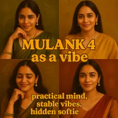 This graphic describes the energy of Mulank 4. It represents a practical mind and stable vibes, but also reveals a hidden soft side that I can help you explore in a personal reading.