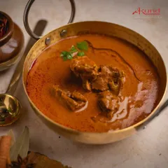 This is our Mutton Rogan Josh, a classic North Indian curry. We use tender pieces of mutton slow-cooked in a rich, aromatic gravy made with our hand-ground spices.