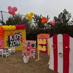 A dedicated 'Kids Zone' at the pre-wedding game night, with carnival-style games like ring toss to keep the little ones entertained.