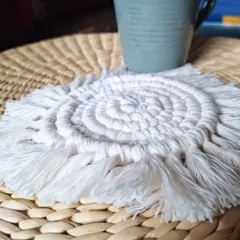 Here's how the spiraled coaster looks with a mug of chai. It adds such a cozy, handmade feel to your break time.