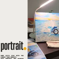 This image shows the portrait in my studio, a work in progress illuminated by my desk lamp. It highlights the journey of creating a piece of art that is meant to be more than just a gift, but a lasting memory that holds a piece of who someone truly is.