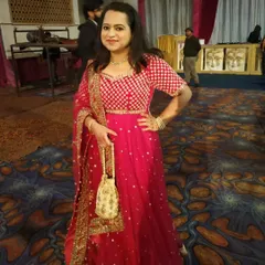 Here is the final repurposed outfit. We transformed the original lehenga into a gorgeous Anarkali-style gown, perfect for a family wedding. It's all about smart styling and giving beloved pieces a new life.