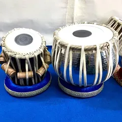 A new brass tabla set tuned to C# sharp, ready for a client. The hammered chrome finish on the bayan provides a bright, resonant tone, perfect for classical and contemporary music.