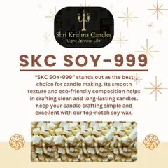This graphic highlights the key benefits of my SKC SOY-999 wax. It's a favorite among candle makers because it's reliable, easy to work with, and produces professional results.
