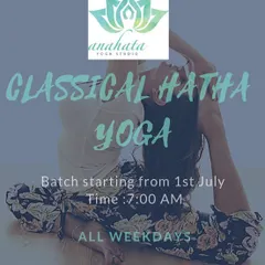 This image shows a deep seated pose, Eka Pada Rajakapotasana, which is part of our classical Hatha yoga practice. These classes focus on mindful movement and holding postures to build stability and clarity.