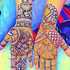 A creative design featuring a mix of motifs, including a fish on one palm and a lotus on the other wrist. This shows how we can mix different elements to create a unique pattern.