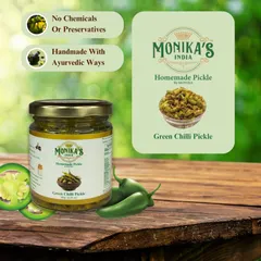 I believe in keeping things natural. My Green Chilli Pickle is made without any chemicals or preservatives, using traditional Ayurvedic methods to ensure the best taste and quality. It's pure, homemade spice.