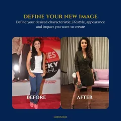 Before and after: defining a new image is the first step. We worked together to clarify her desired lifestyle and appearance, and the result is a confident, powerful presence that truly reflects who she is.