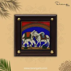 A unique glass painting featuring both an elephant and a cow. This artwork combines symbols of strength and abundance, making it a powerful and beautiful piece for your home, handcrafted with traditional techniques.