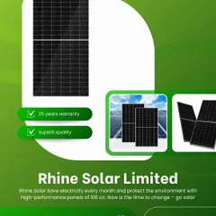 This poster showcases our high-performance panels that come with a 25-year warranty and superb quality. I want you to save electricity every month and protect the environment with a product you can trust.
