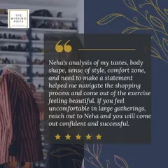We believe in transformations that go beyond clothing. This testimonial from a client highlights how our detailed process, from style analysis to guided shopping, helped her regain confidence for in-person events.