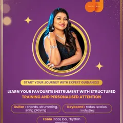 We offer structured, personalized training for a variety of instruments. Whether you want to learn guitar chords and strumming, keyboard melodies and scales, or master the 'taal' and 'bol' of the tabla, our expert mentors are here to guide you.
