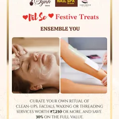 A festive offer to curate your own ritual. This "Ensemble You" package includes clean-ups, facials, waxing, or threading services, perfect for getting ready for any celebration.