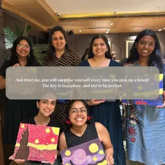 Look at these happy faces and their versions of 'Starry Night'! You don't need any experience to join. Trust me, you will surprise yourself every time you pick up a brush.