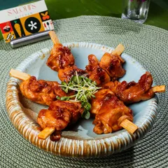 My new Gochujang Chicken Satay, a perfect blend of bold Korean flavors on a tender chicken skewer. It's a spicy and savory delight for any event.