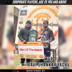 Another one of our corporate players, Ravi Shankar Yadav, recognized as the Man of the Match. We provide the platform and coaching for working professionals to excel and get the recognition they deserve.