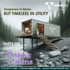 My porta cabins are temporary in name but timeless in utility. This image shows how a simple container can be transformed into a stunning modern cabin, perfect for a riverside or mountain retreat.