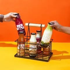 This shot captures the social, shareable nature of the boba brand. By using hands and a carrier, we tell a story of grabbing drinks with friends. The bold, contrasting colors of the background and the product make the image eye-catching and memorable.