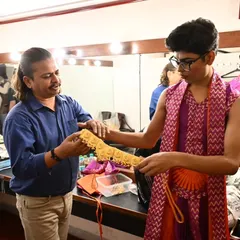 Backstage chaos before "ABHYAAS," our student showcase. It's a learning experience for everyone, from the young shishyas to the senior students managing the details.