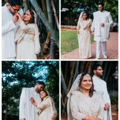 A collage of romantic moments shared between the couple in a lush, natural setting. We explore different poses and angles to create a diverse collection of portraits.