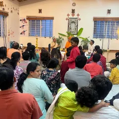 A view of our community gathered for the 12th-anniversary pooja. It gives me immense pleasure to see students, both old and new, and their families, coming together to honor the Guru Parampara and support each other on this path.