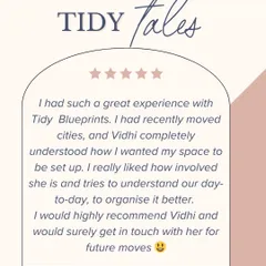 This review from a client who recently moved cities shows how I take the time to understand your day-to-day life to organize your space better. It's an honor to be trusted with setting up a new home.