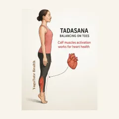 Tadasana on the toes is a simple yet powerful way to activate your calf muscles. This engagement supports heart health by improving venous return, demonstrating how foundational poses have deep therapeutic benefits.