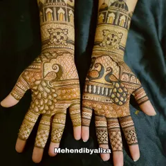 A gorgeous design for the Teej festival, featuring majestic peacocks and architectural dome motifs. This is a popular theme for celebrating the monsoon festival.