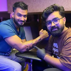 Here with a client showing off his newly completed cosmic sleeve. We spent a lot of time in our consultation session planning this piece to make sure it captured his vision perfectly.