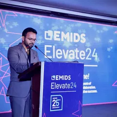 Addressing the audience at the EMIDS 25th Anniversary. A corporate emcee needs to be articulate and confident, and I pride myself on delivering a polished performance every time.