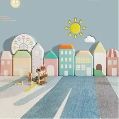 An illustration of a colorful, soft play town, reflecting the imaginative and safe environment we've created for children.