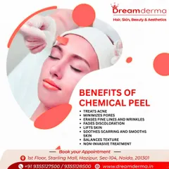 A client receiving a chemical peel application. This non-invasive treatment is excellent for treating acne, minimizing pores, erasing fine lines, and balancing skin texture.