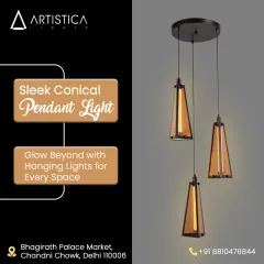 This sleek conical pendant light offers a minimalist yet striking design. The amber-tinted glass provides a warm glow, making this three-light cluster an excellent choice for modern spaces that value clean lines and subtle color.