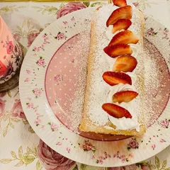 I love celebrating the seasons with my baking. This is a delicious strawberry jam Swiss roll, made with fresh strawberries and light whipped cream.