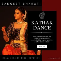 A close up of a Kathak dancer showcasing the detailed costume and expressive `bhaav`. We guide our students in both the technical and emotional aspects of the dance.