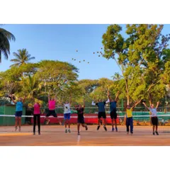 The pure joy of tennis. Our players celebrating after a fun session, showcasing the positive and energetic spirit of our community.