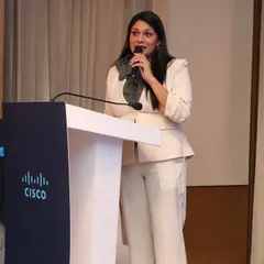 Speaking at the Cisco tech summit, where we explored AI innovations and cybersecurity. I am adept at handling technical topics and making them accessible to a diverse corporate audience.