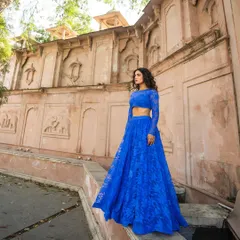 Another look at our stunning royal blue lehenga. Trust us, these outfits are even more incredible in person.