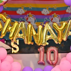 A close-up of the personalized Unicorn theme backdrop for Shanaya's 10th birthday.