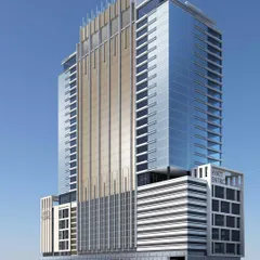 This render shows the full scale of the Hyatt Centric and IT park in Mahape. The design clearly delineates the hotel and office functions while maintaining a unified, sophisticated architectural language.