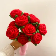 These are my forever roses, all handmade with crochet. Unlike real flowers, this beautiful red rose bouquet will last forever, making it a perfect gift for an anniversary, Valentine's Day, or just to show someone you care.