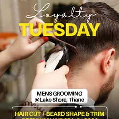 Our Loyalty Tuesday offer for men's grooming at our Thane location. The package includes a haircut, beard shape and trim, and a premium hair spa for the ultimate pampering session.