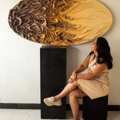 Looking up at 'The Enchanted Abyss'. The transition from dark, complex textures to a smooth, golden expanse tells a story of moving from the unknown into the light.