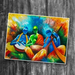 A vibrant and expressive acrylic painting of musicians. Our classes help students develop their own unique style, whether it's realistic or abstract.