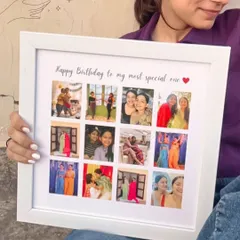 Art and the artist. Here I am with one of my custom photo collage frames, made for a special birthday celebration. I love bringing your memories to life.