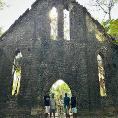 A group photo at the ruins of the old church on Ross Island, Andaman, a place rich with history.