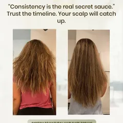Consistency is the secret sauce for hair transformation. This before and after shows how a dedicated routine with the right natural products can tame frizz and restore hair health over time, without any quick fixes.
