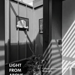 Our own workspace underlines what we believe in: using daylight as a design tool. Here, light from a slatted window casts strong diagonal shadows, demonstrating how simple architectural elements can create powerful graphic compositions.