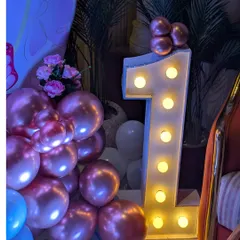 A close-up of the marquee light-up number '1'. These are very popular for first birthdays and make a great prop for photos.