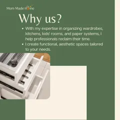 Why choose us? With expertise in organizing kitchens, wardrobes, and more, I help busy professionals reclaim their time by creating functional, aesthetic spaces tailored to their needs.